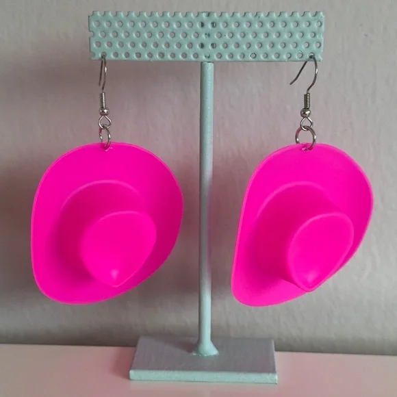 Cowboy Hat Drop Earrings | Western-Themed Statement Dangle Earrings - Picture 2 of 2